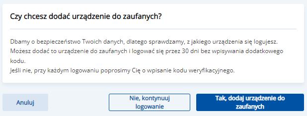 plansza czy chcesz dodać urządzenie do zaufanych
