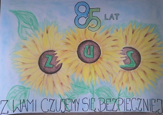 Konkurs Projekt z ZUS, autorzy plakatu: Julia i Sonia Uliaszyk, Szkoła Podstawowa im. Marii i Michała Krukierków w Równem - link do powiększonej grafiki (plik JPG 2,1 MB)