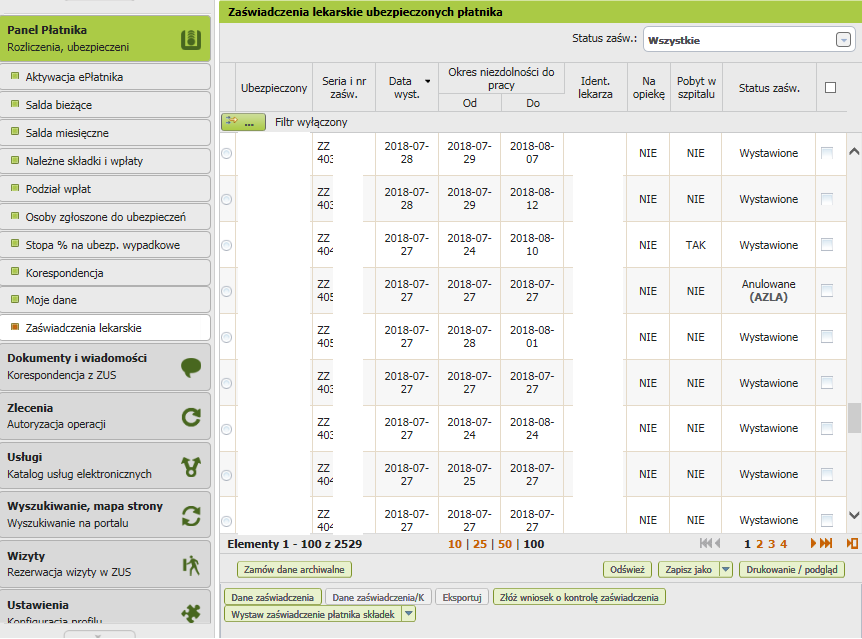 Eksport E-ZLA Z PUE - Elektroniczne Zwolnienia Lekarskie (e-ZLA) - ZUS