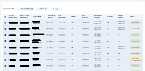 zrzut z eZUS eksport eZLA nr 2 link do powiekszonego obrazka